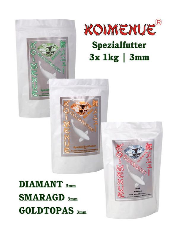 Koifutter-Probierpaket | Goldtopas Diamant Smaragd 3mm | 3x1kg